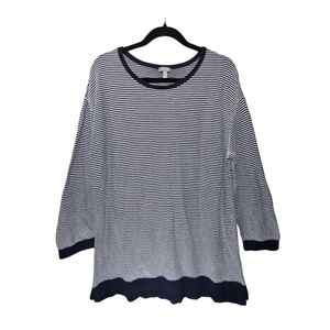 Talbots Women's SIZE XL Stretchy Ribbed Knit Striped 3/4 Sleeve Top Navy Blue
